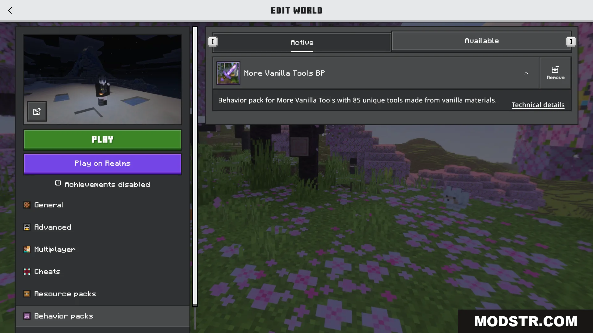 More Vanilla Tools Complete Addon Screenshot 1 Minecraft edit world screen with the active More Vanilla Tools behavior pack