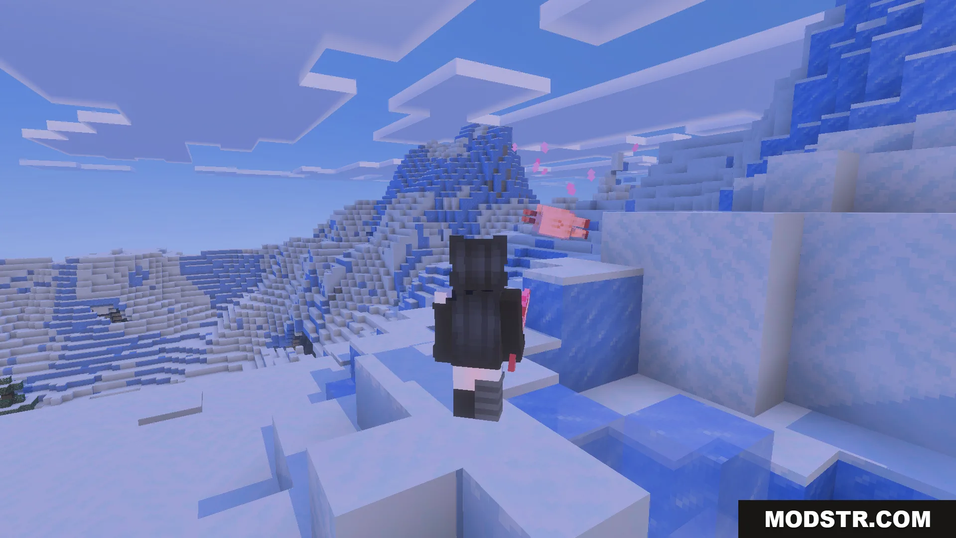 More Vanilla Tools Complete Addon Screenshot 7 Player explores snowy mountains in the More Vanilla Tools Complete Addon
