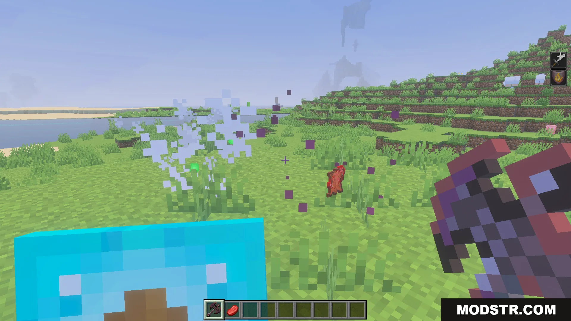 More Vanilla Weapons Complete Addon Screenshot 8 Using a netherite battle axe on an enemy creates special particle effects