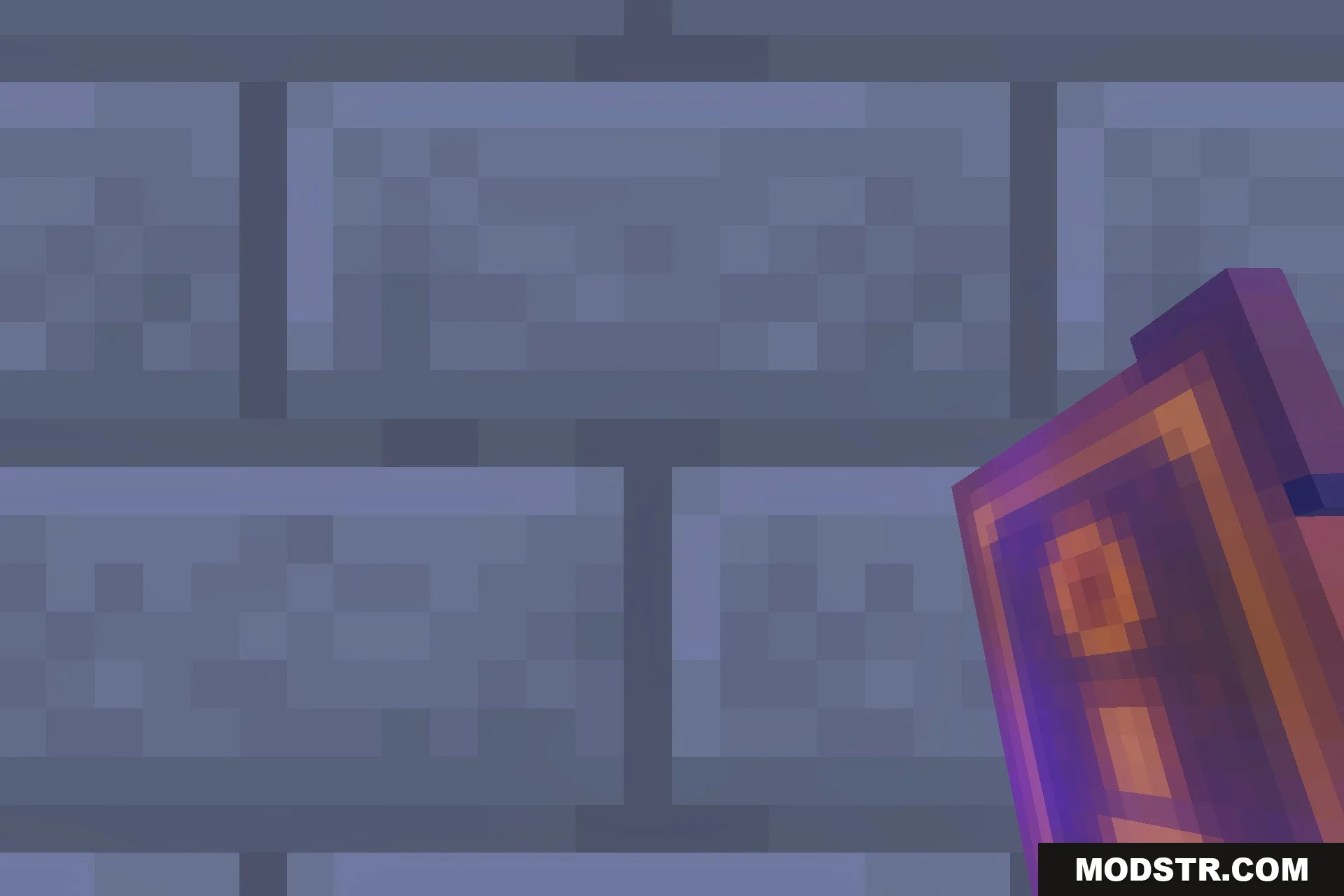 Morph Into Mobs Addon Screenshot 6 A player holding a special morph menu item in front of stone bricks