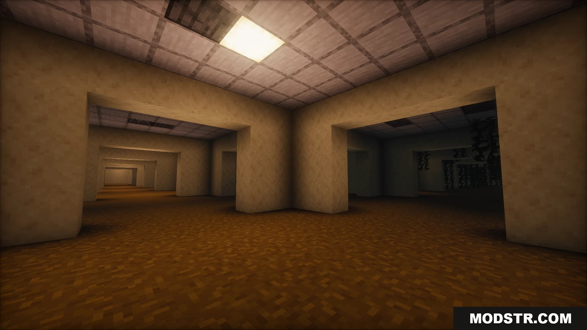 Exploring empty yellow corridors inside a creepy underground bunker facility