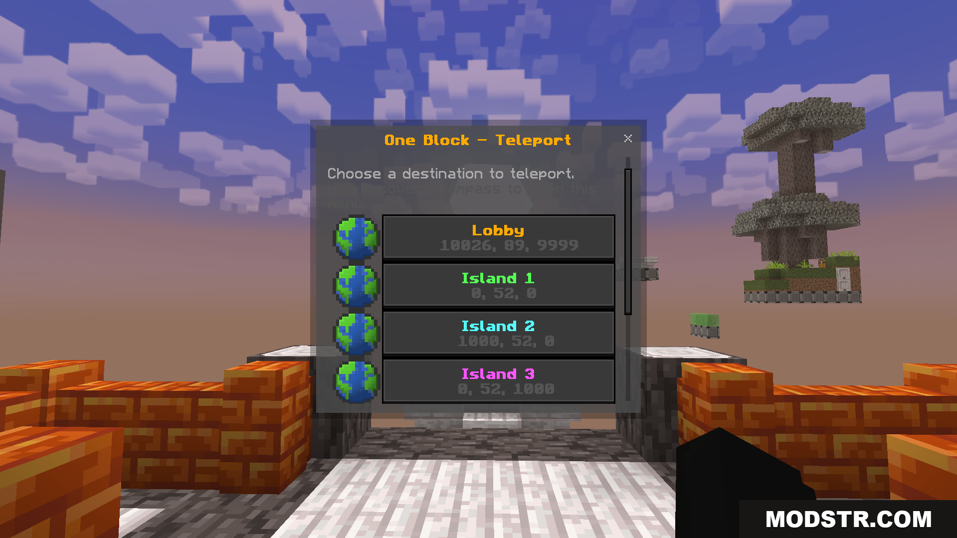 A central lobby menu lets you choose a private starting island