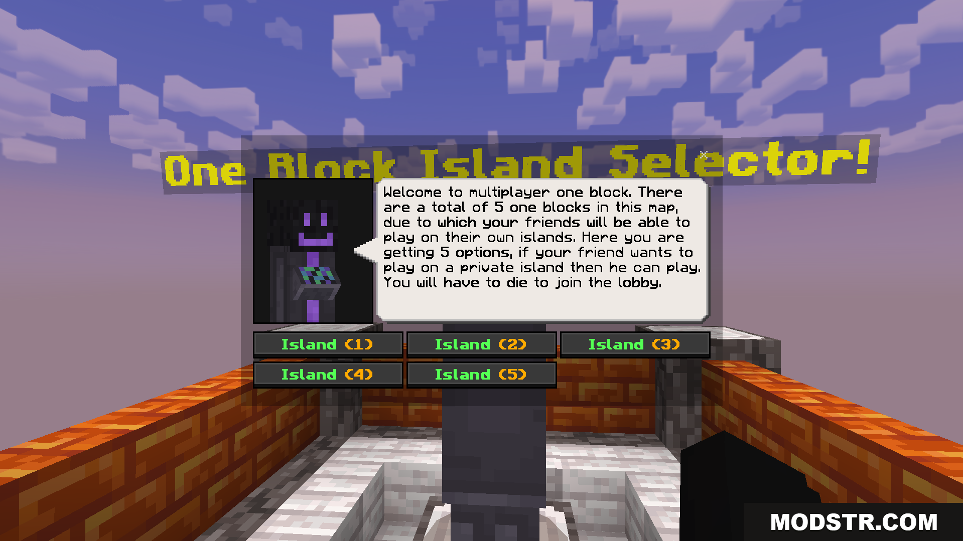 Choose from five different starting islands using the lobby NPC selector