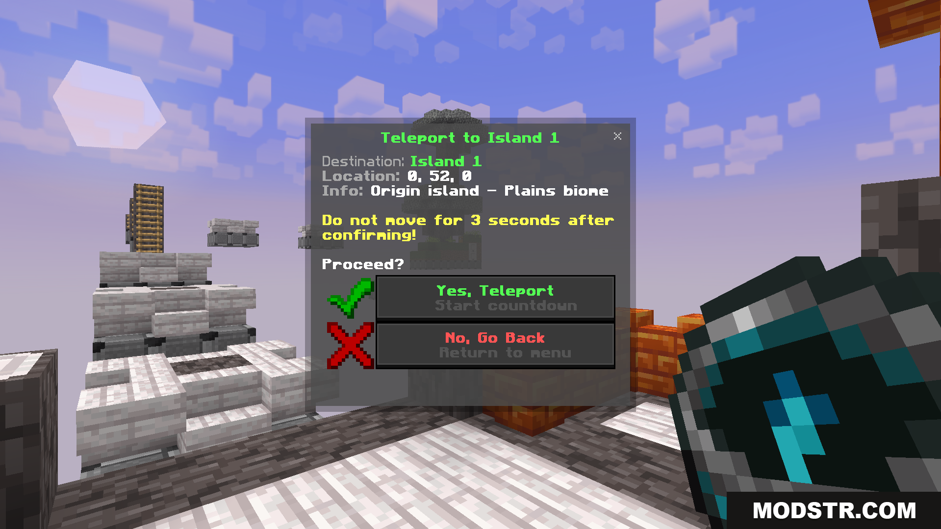 Teleport to a starting island which begins in the plains biome