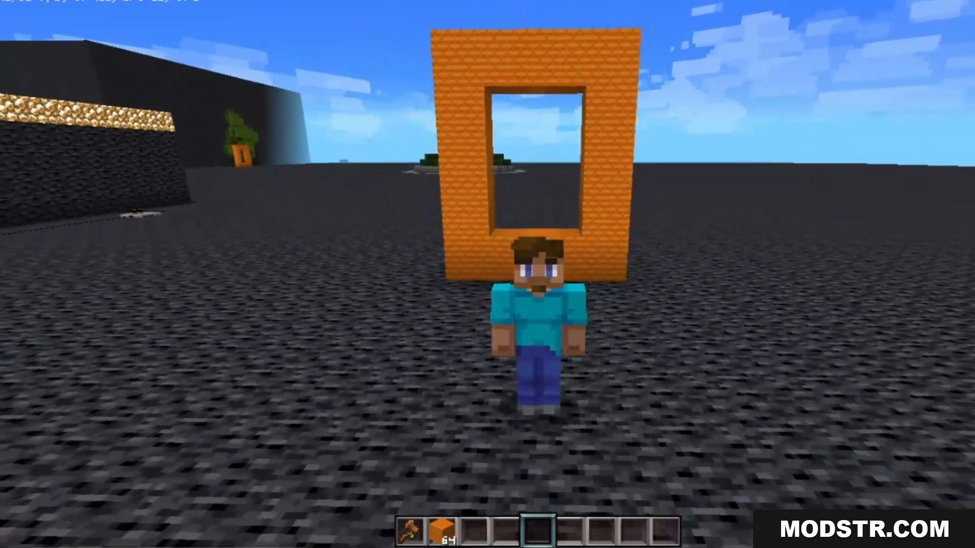 Multiverse Portals Plugin Screenshot 9 Player standing in front of a custom orange block portal frame
