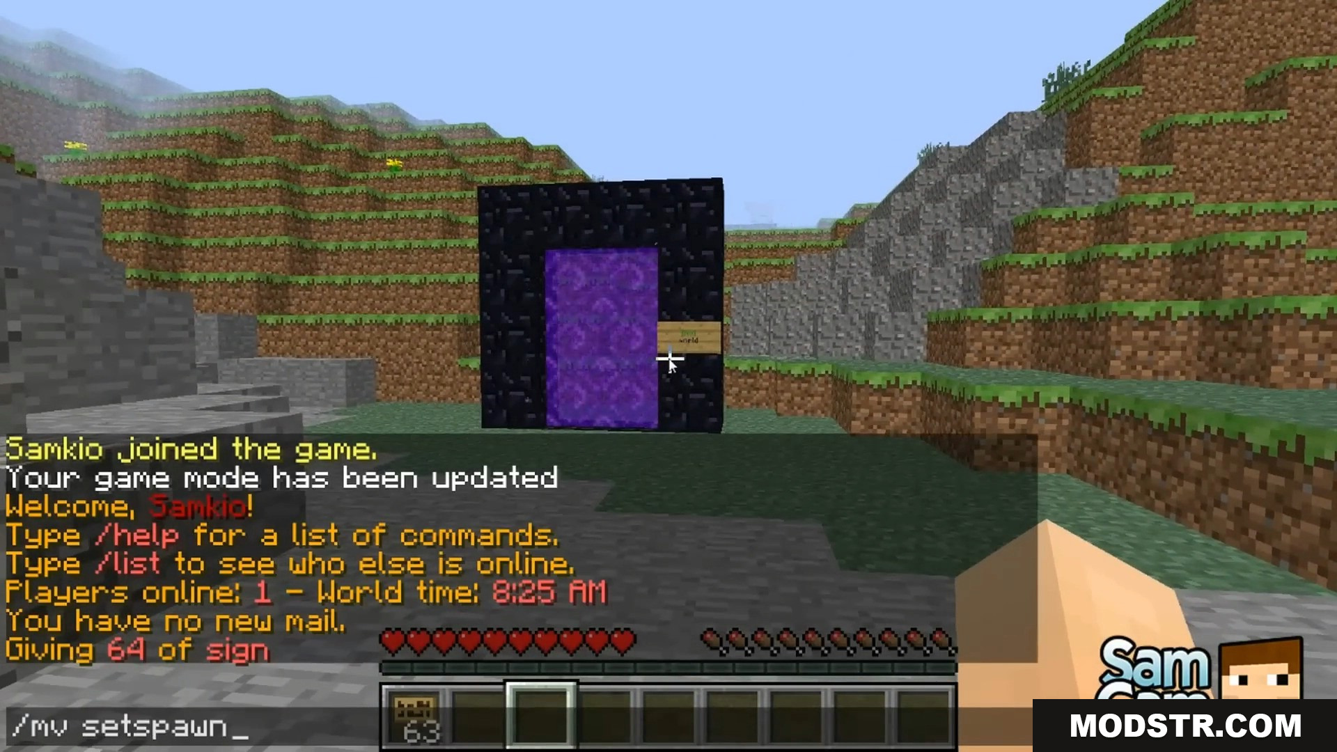 Player typing the command to set a spawn point