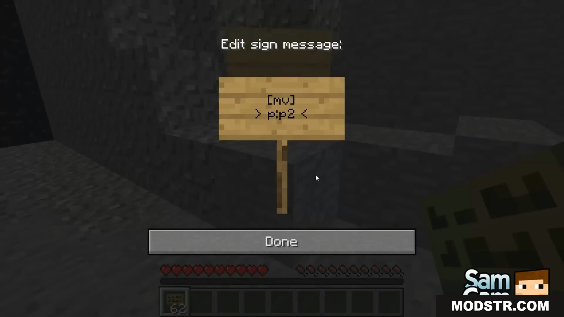 Player editing a sign message to create a portal