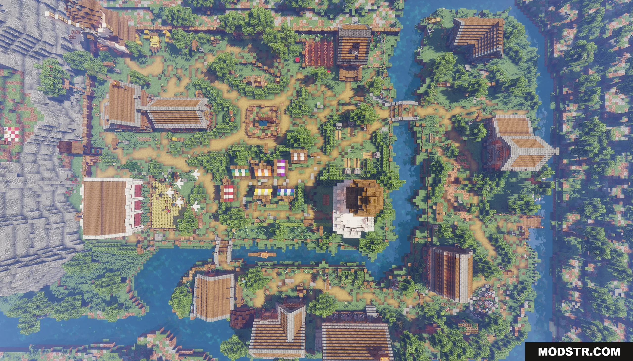 Aerial view of the Just Village Map showing the layout and surrounding water
