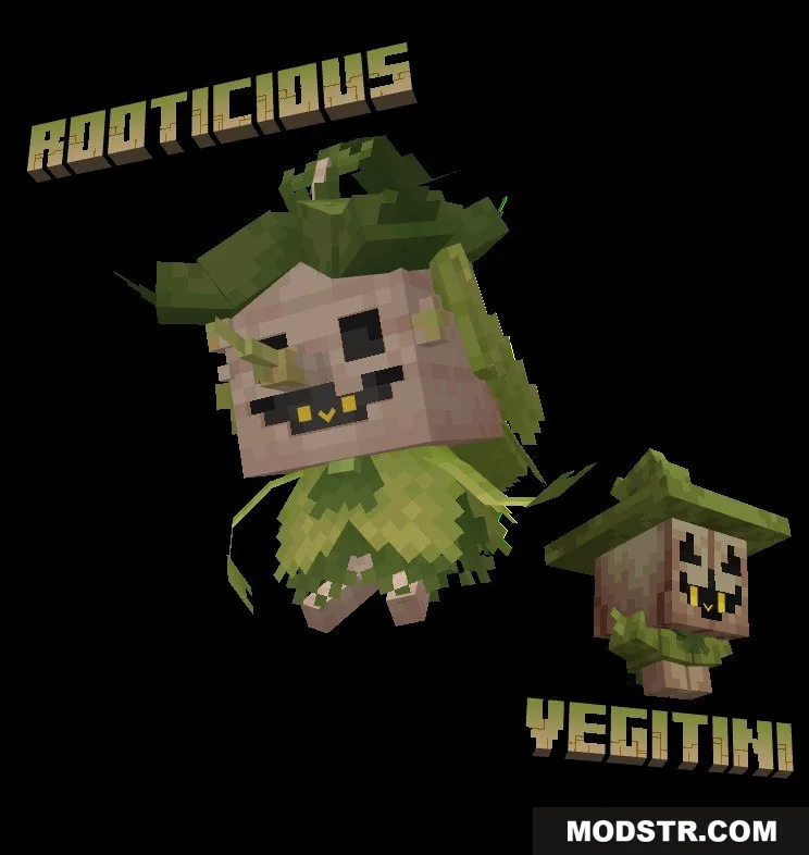 Mythic Fossil Fusions Data Pack Screenshot 10 A green plant creature named Rooticious floats next to a small Vegitini