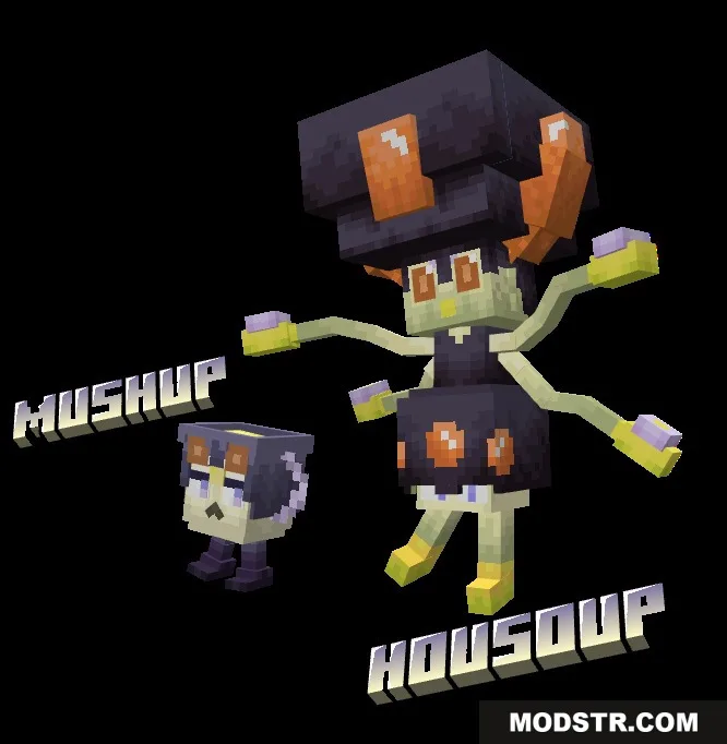 Mythic Fossil Fusions Data Pack Screenshot 6 Two soup creatures named Mushup and Housoup standing against a black background