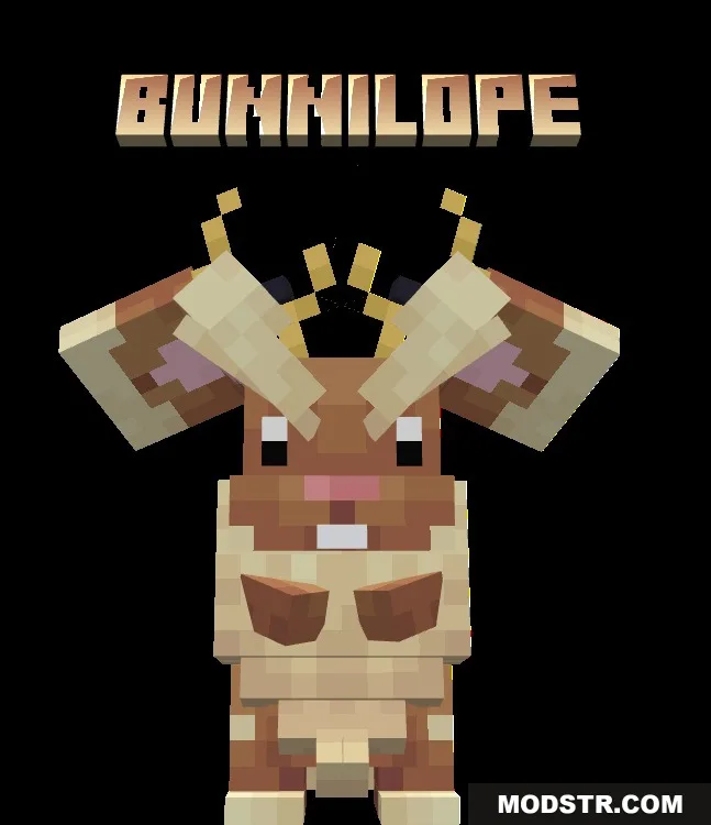 Mythic Fossil Fusions Data Pack Screenshot 5 A blocky brown rabbit with large antlers named Bunnilope on a black background