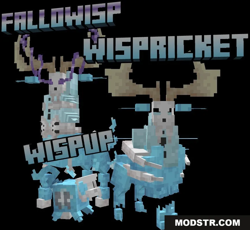 Mythic Fossil Fusions Data Pack Screenshot 7 Three blue icy deer creatures named Wispup Wispricket and Fallowisp standing