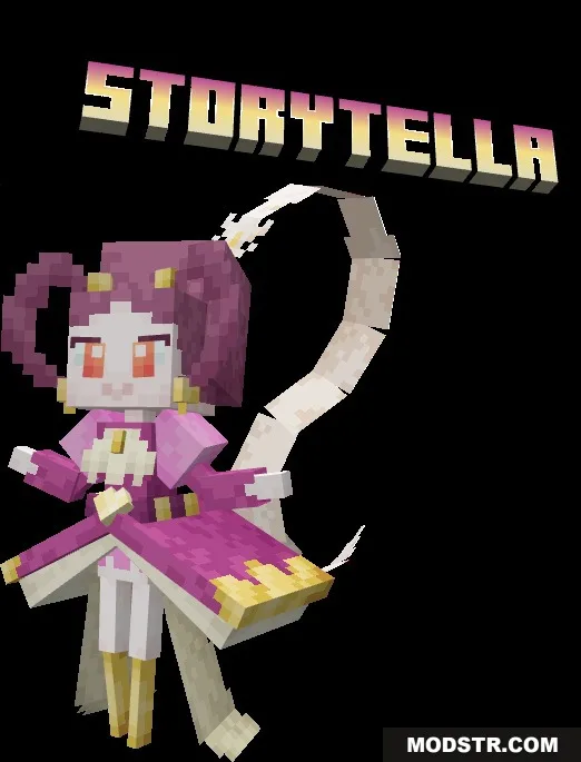 Mythic Fossil Fusions Data Pack Screenshot 1 A pink and white magical character named Storytella with a flowing cape