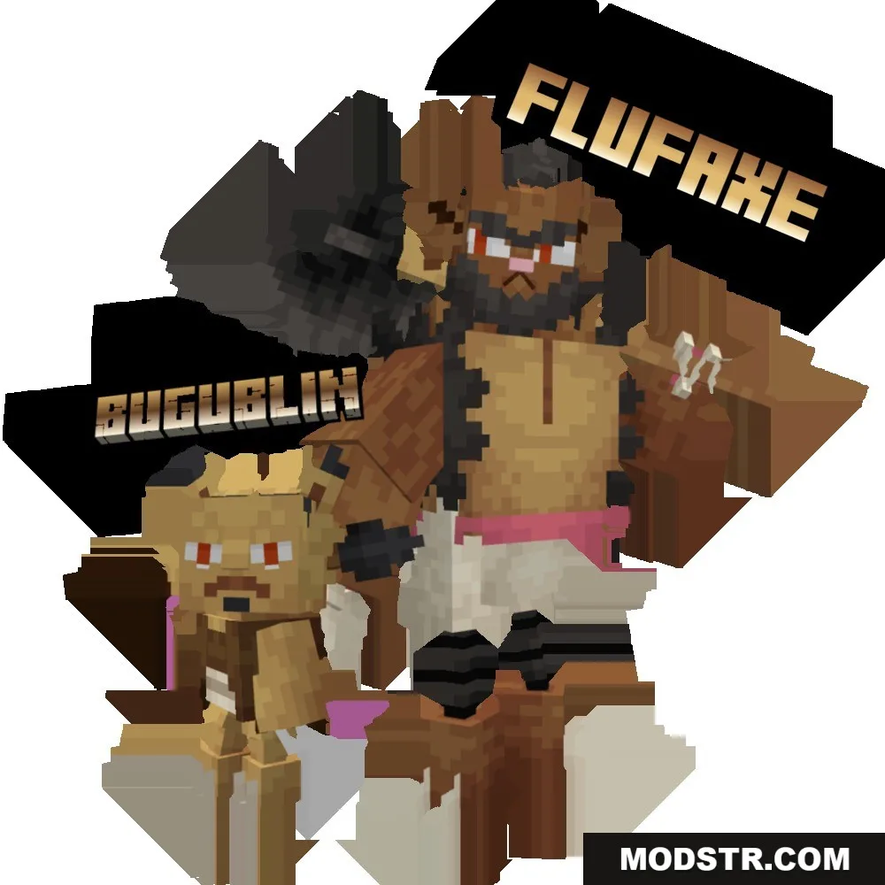 Mythic Fossil Fusions Data Pack Screenshot 9 A large brown Flufaxe creature with an axe stands next to Bugublin