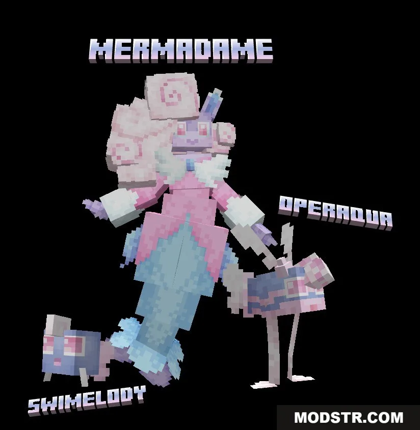 Mythic Fossil Fusions Data Pack Screenshot 3 Three aquatic creatures named Swimelody Operaqua and Mermadame showing their evolution stages