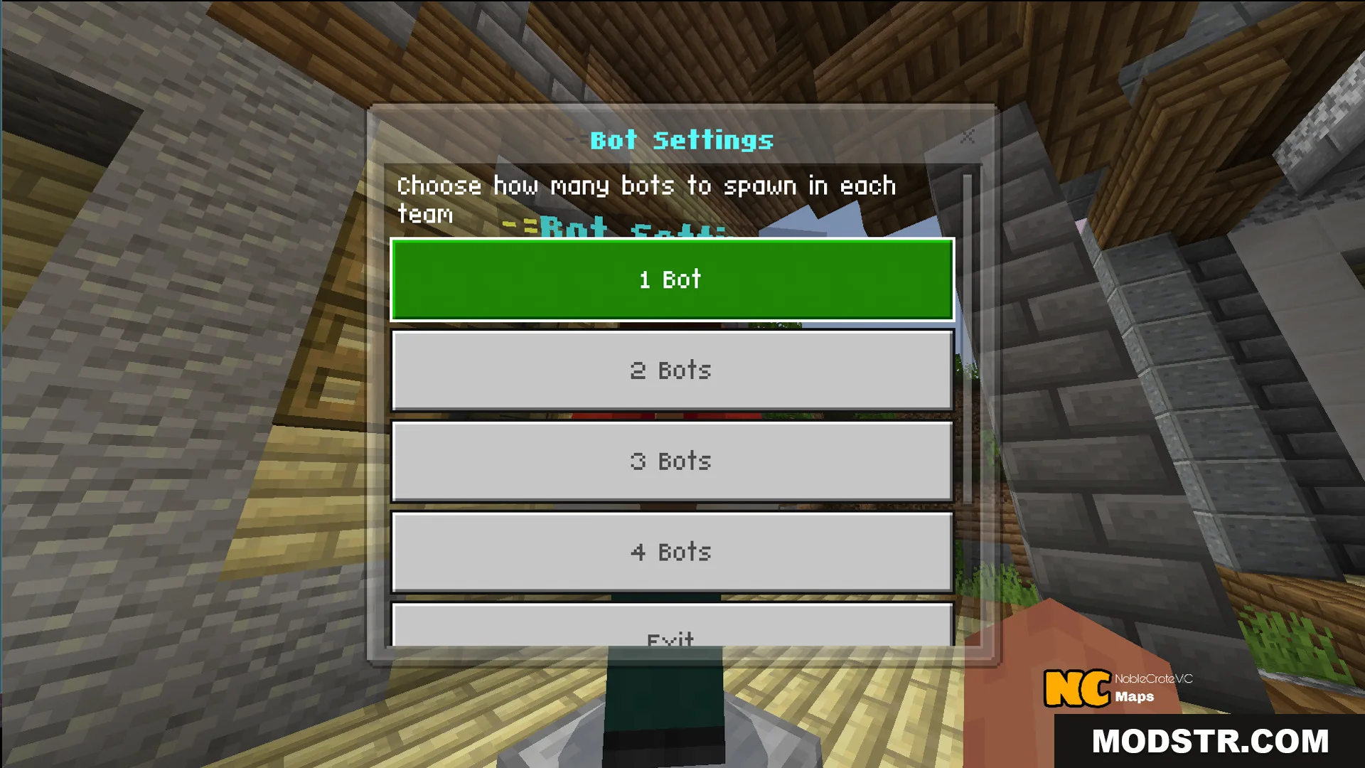 Menu screen for choosing the number of bots to spawn in teams
