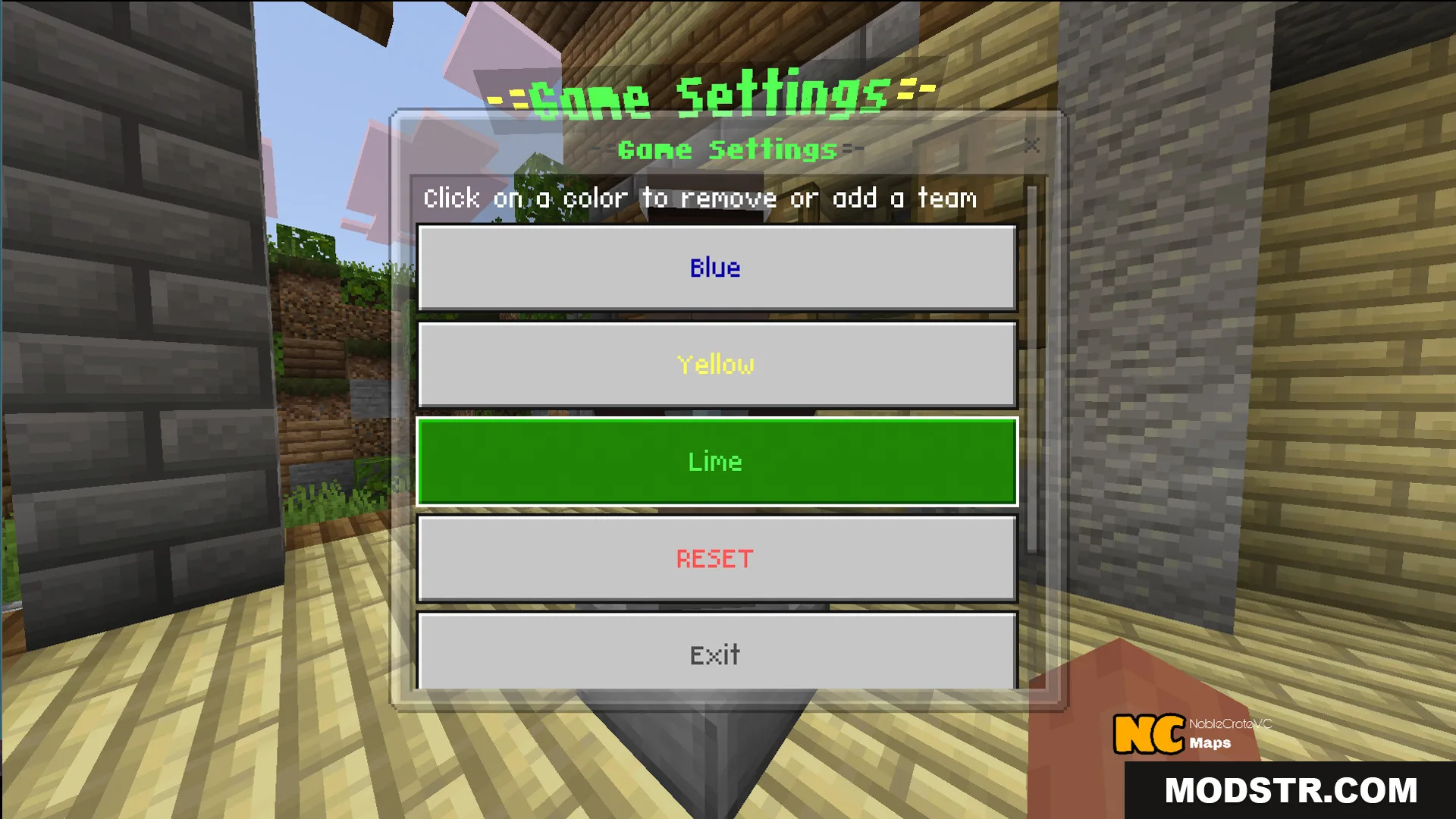 Lobby settings menu to add or remove team colors for NC Practice Bed Wars