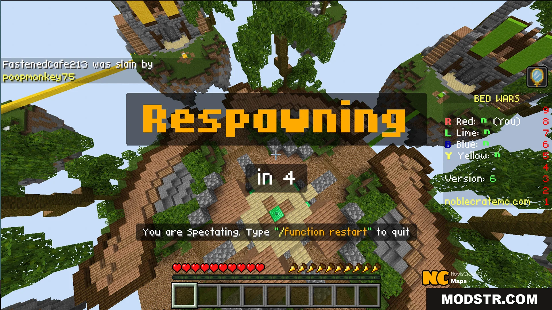Spectator view of floating islands in the NC Practice Bed Wars Map