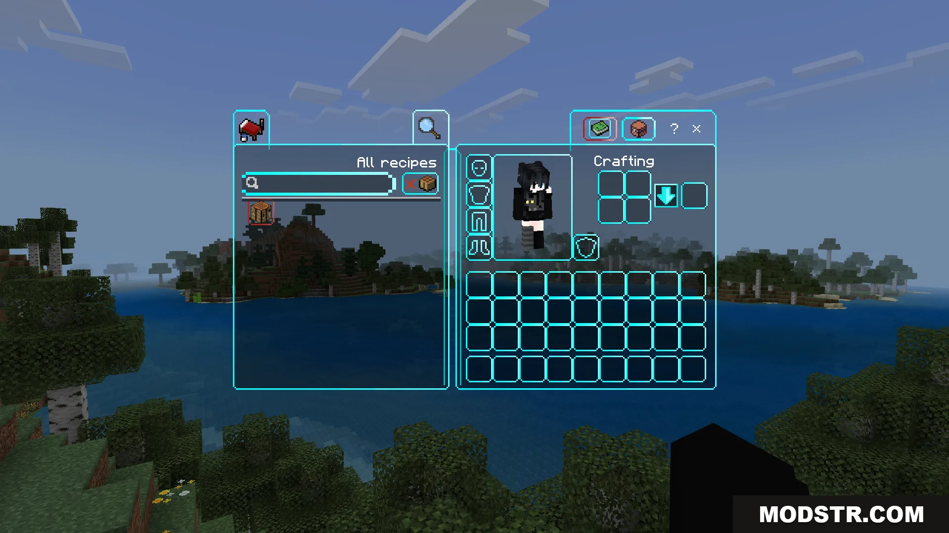 Neqs Clean UI Texture Pack Screenshot 3 Modern transparent inventory screen with neon blue outlines in Neqs Clean UI