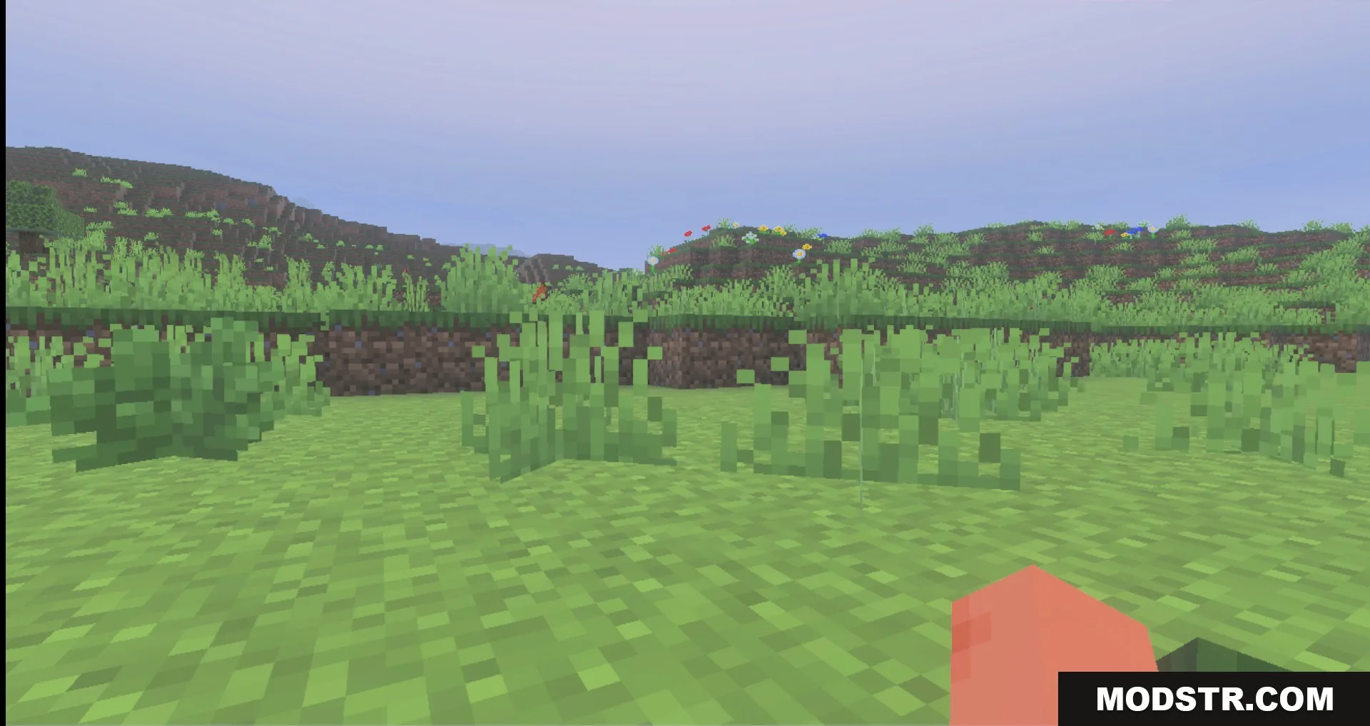 Beautiful colorful skies over a survival world with bright and moving plants