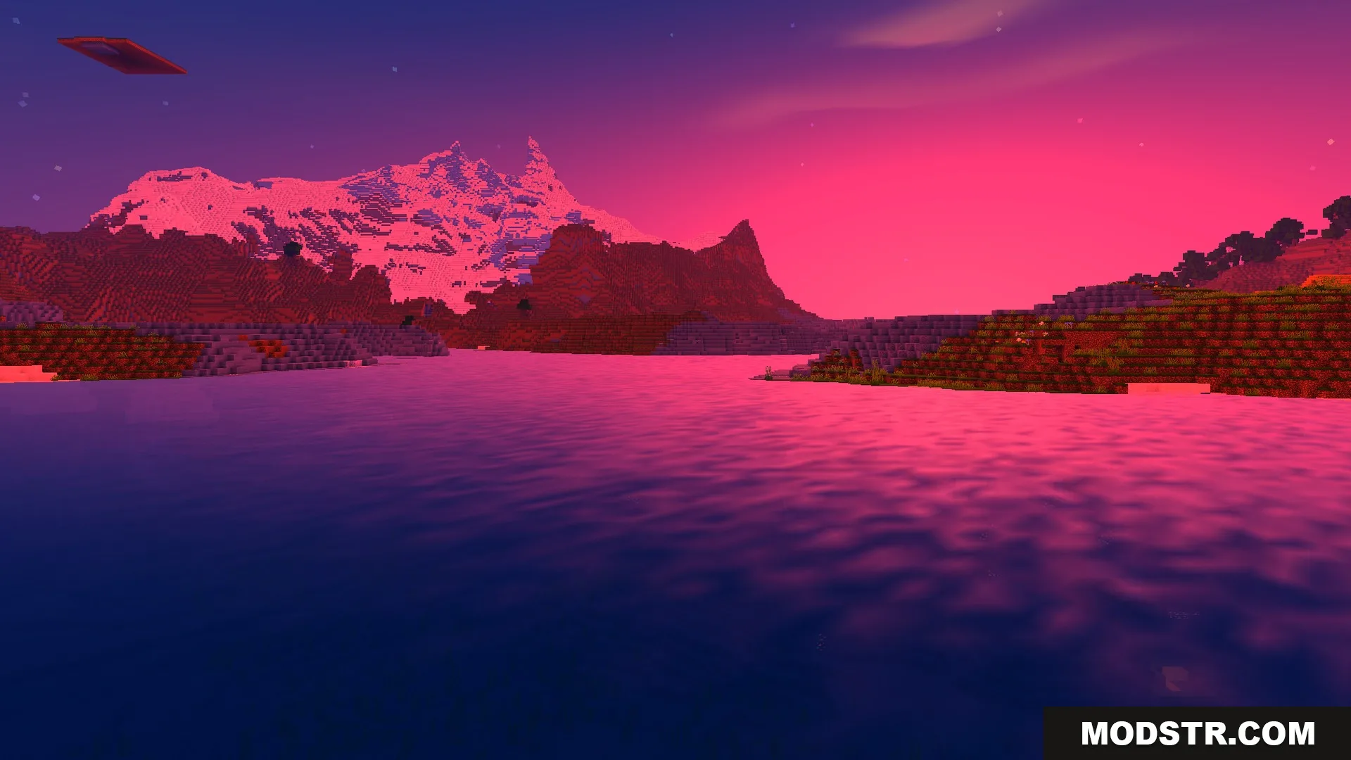 Newb Complementary Shader Screenshot 4 Blue hour over water with snowy mountains in the distance