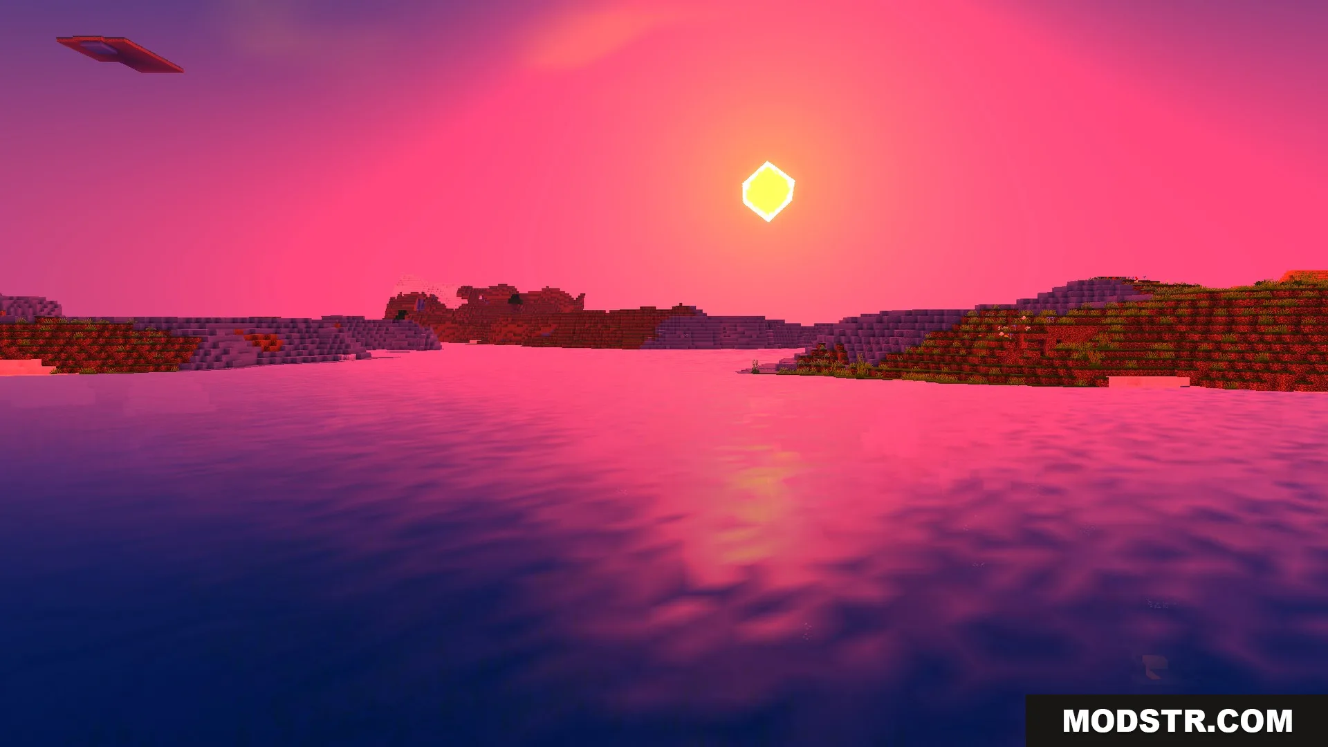 Newb Complementary Shader Screenshot 3 Sunset reflecting across the ocean with the shader enabled