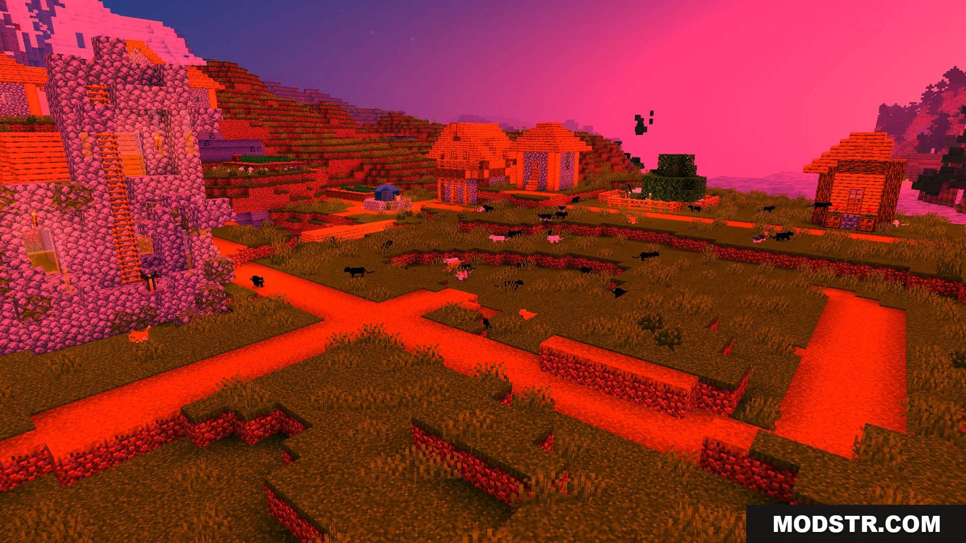 Newb Complementary Shader Screenshot 9 Village at sunrise bathed in warm shader light