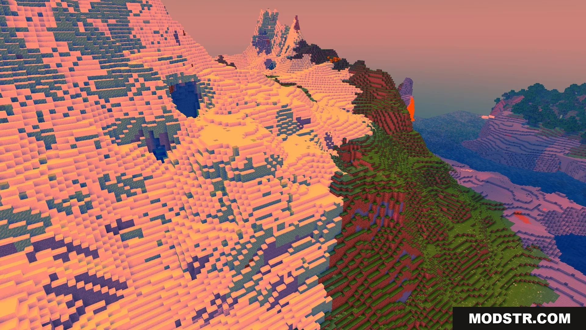 Newb Complementary Shader Screenshot 1 Snowy mountain peaks rendered with Newb Complementary Shader lighting