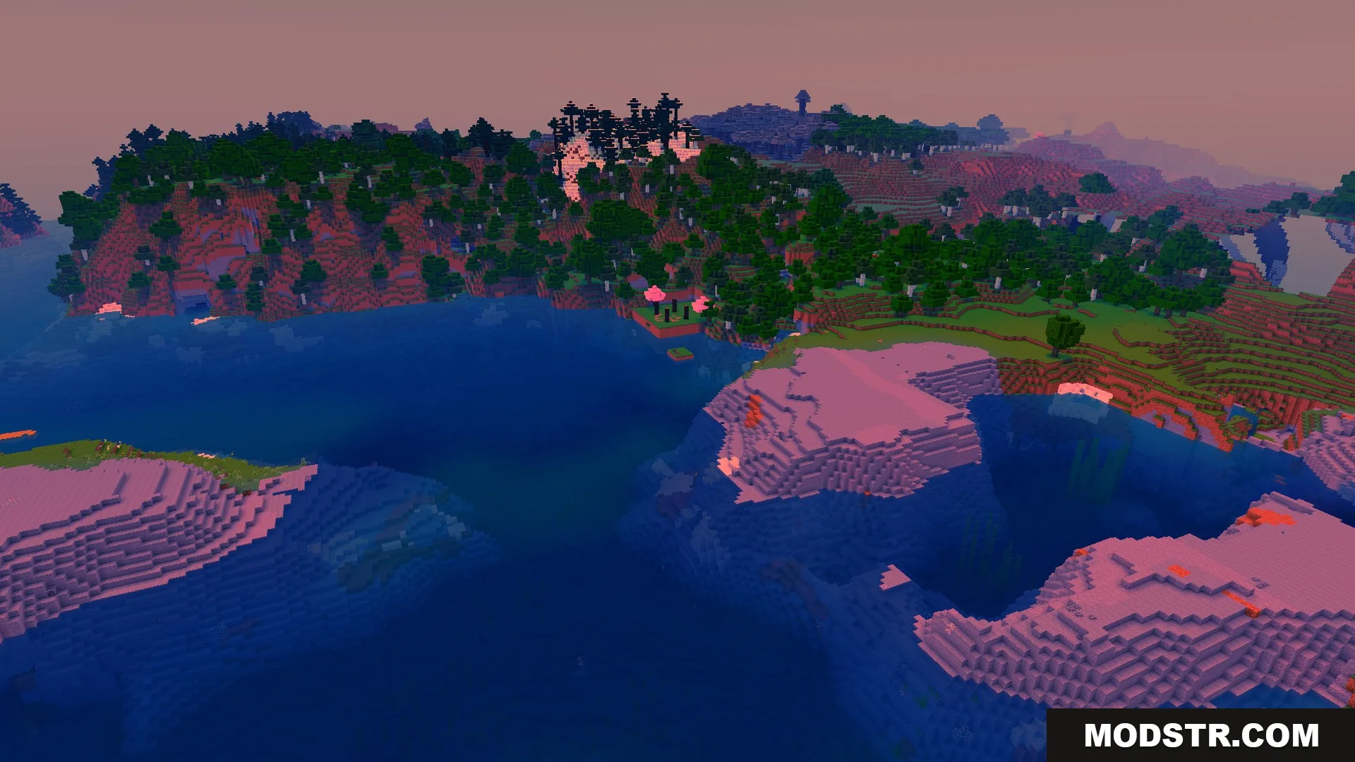 Newb Complementary Shader Screenshot 5 Wide landscape overview showing shader lighting and distance fog