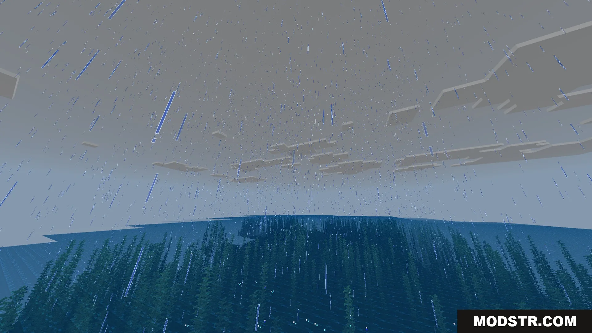 Newb NightfFall Official Shader Screenshot 5 Rain falling over a vast ocean with tall green kelp plants underwater