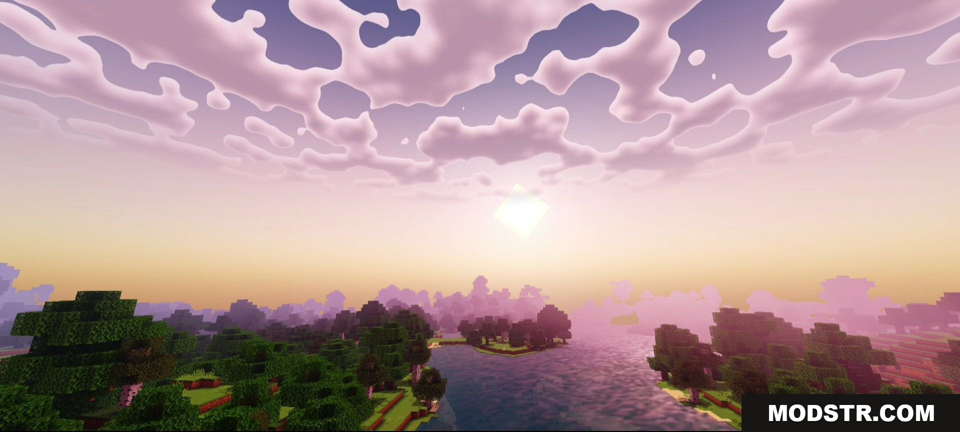 Sunset landscape with river and trees using Newb X IterationT Shader