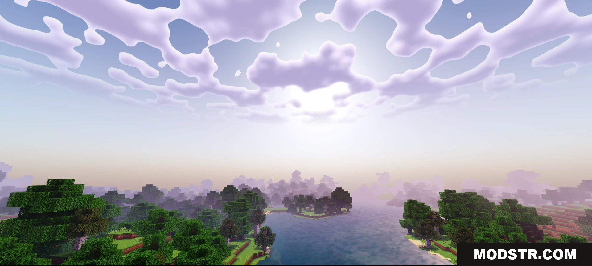 A scenic view of a river and forest under a cloudy sky