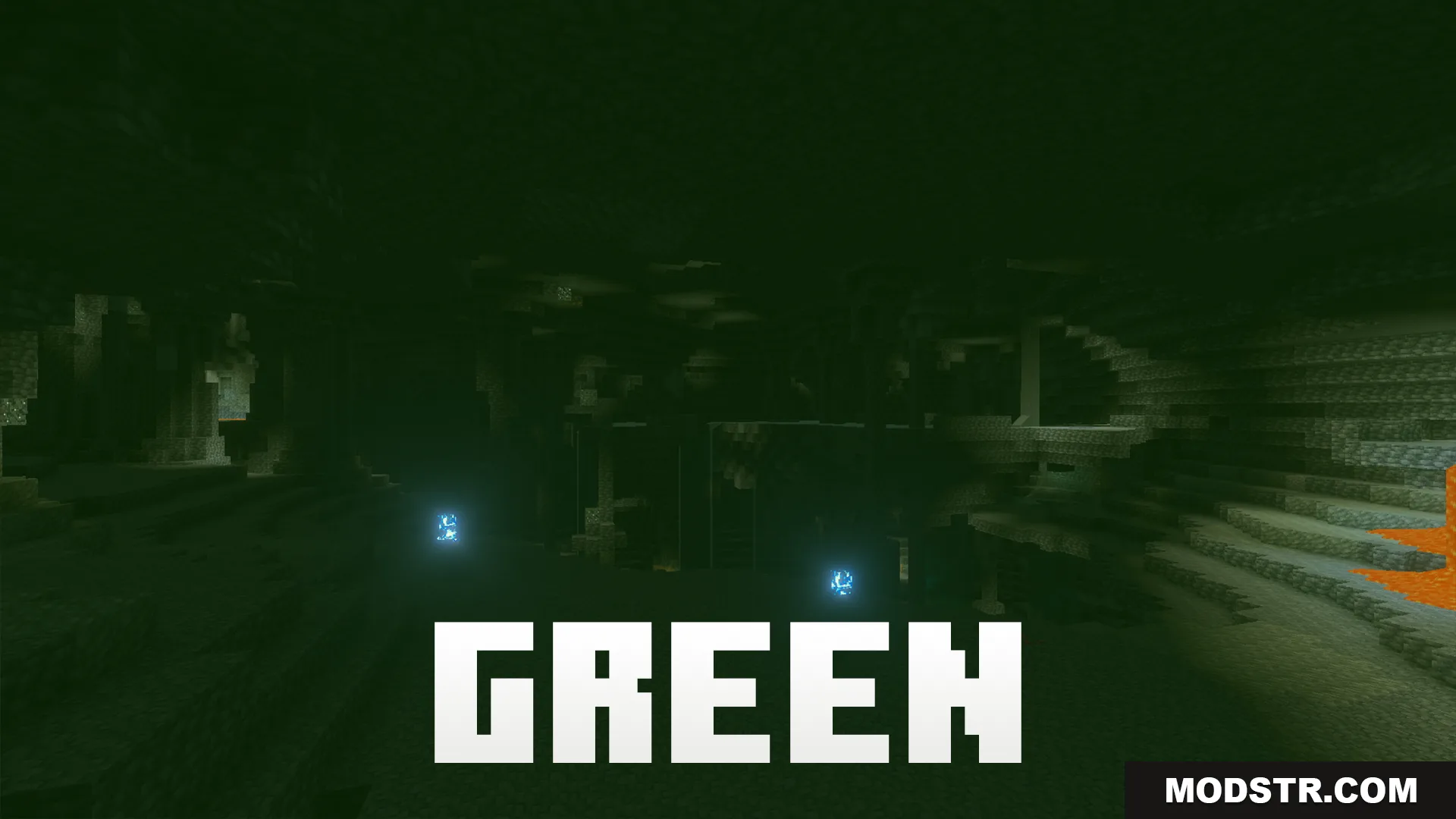 Night Vision Gamma Addon Screenshot 6 A dark cave illuminated by the green mode of the addon