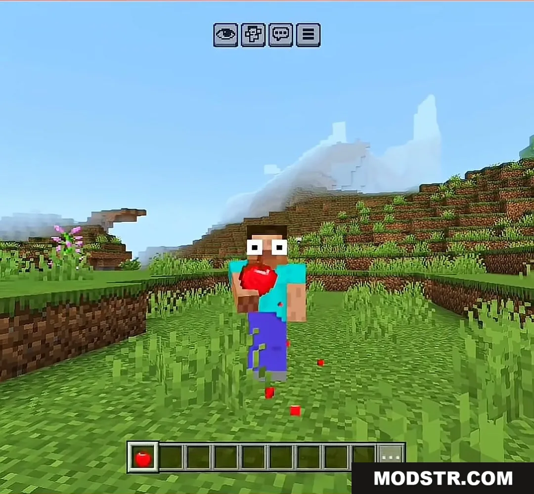 NO WAY MOD Addon Screenshot 4 Player holds an apple to change the cinematic spawn animation settings quickly