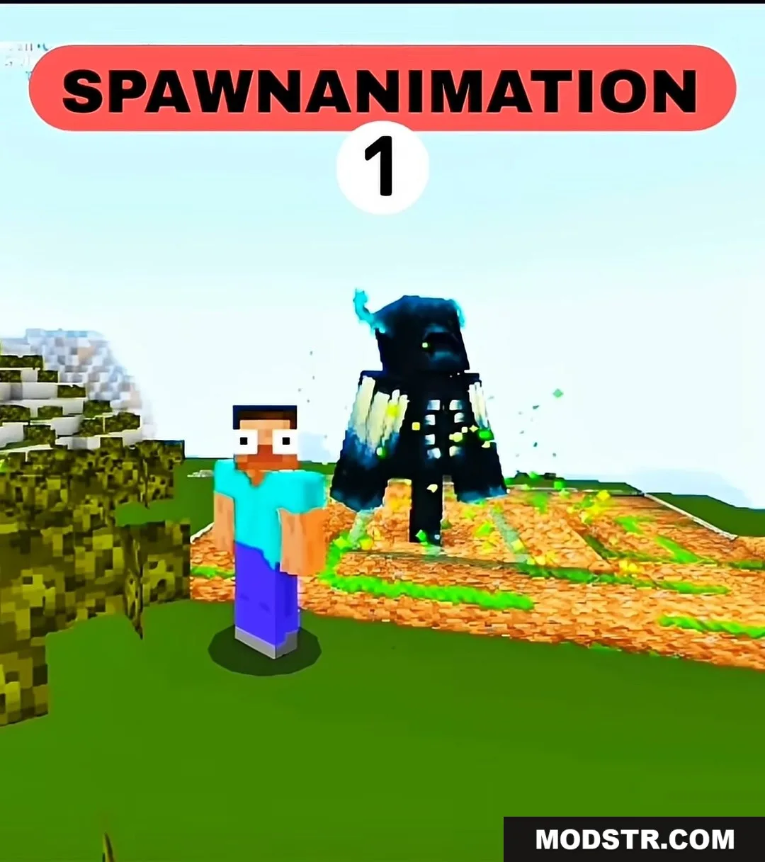 NO WAY MOD Addon Screenshot 5 Player standing next to a Warden during a cinematic spawn animation sequence