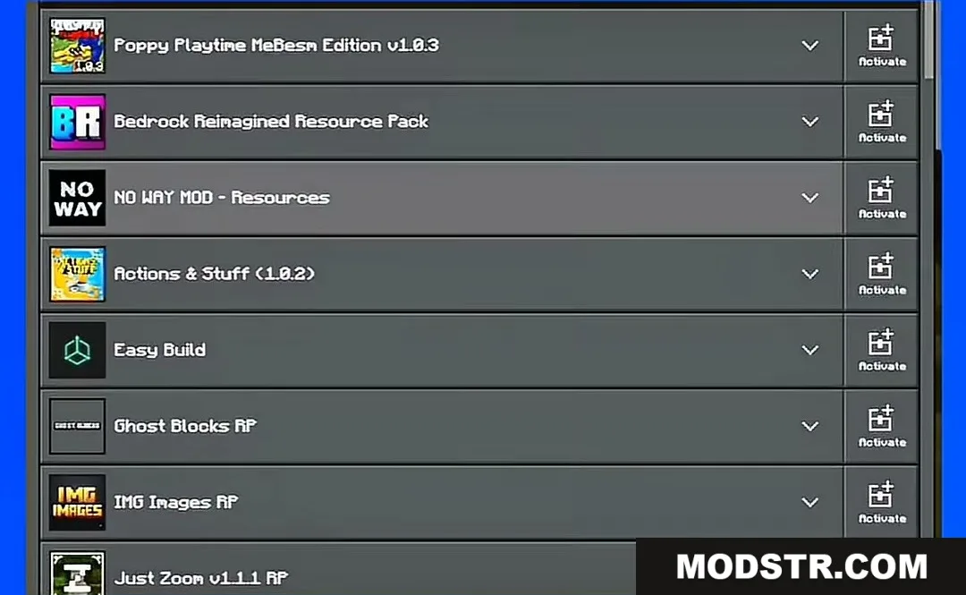 NO WAY MOD Addon Screenshot 1 Minecraft resource pack menu showing the NO WAY MOD in the available list