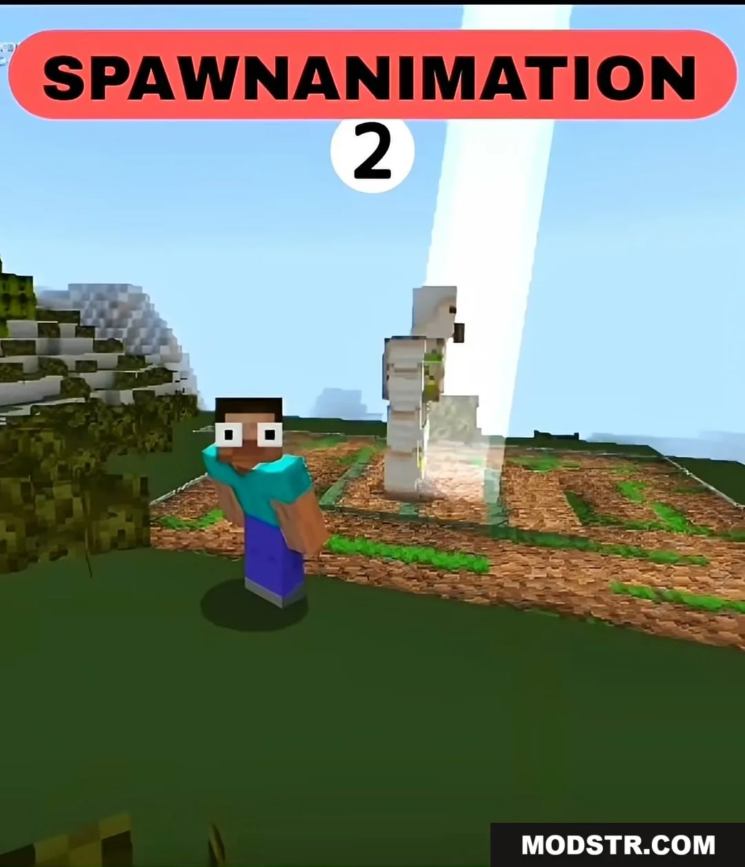 NO WAY MOD Addon Screenshot 6 Iron Golem appears with a bright beam of light using spawn animations
