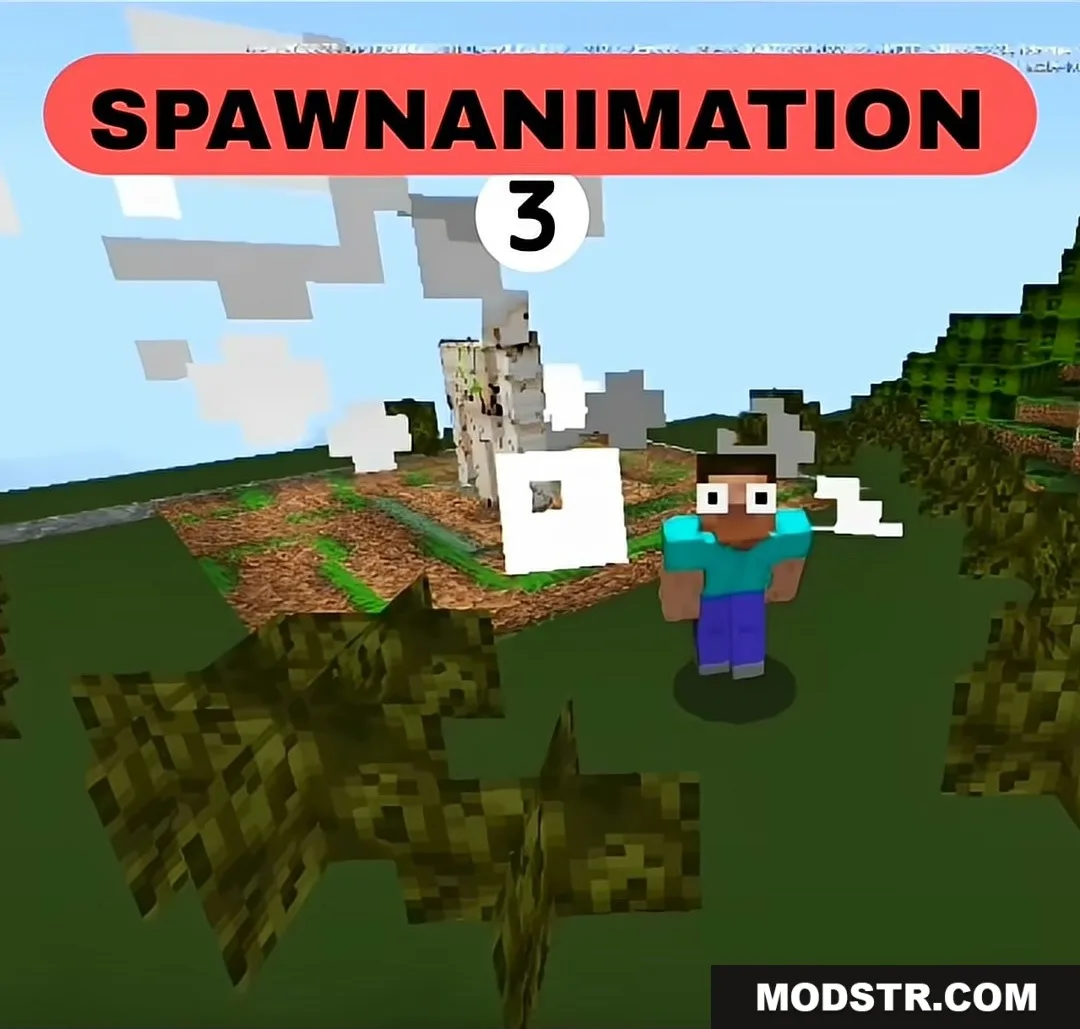 NO WAY MOD Addon Screenshot 7 Minecraft player triggers a cinematic mob spawn animation with white smoke effects