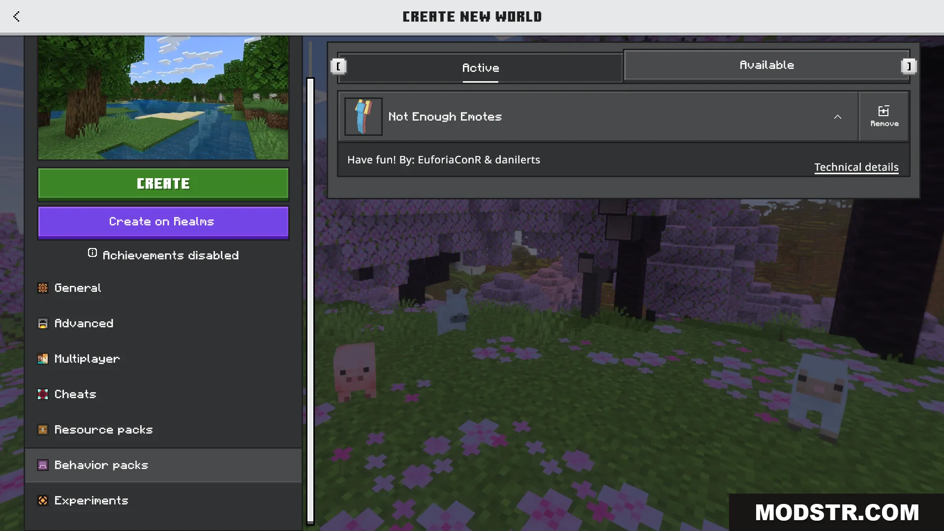 Not Enough Emotes Addon Screenshot 1 Activating the Not Enough Emotes behavior pack in the world creation menu