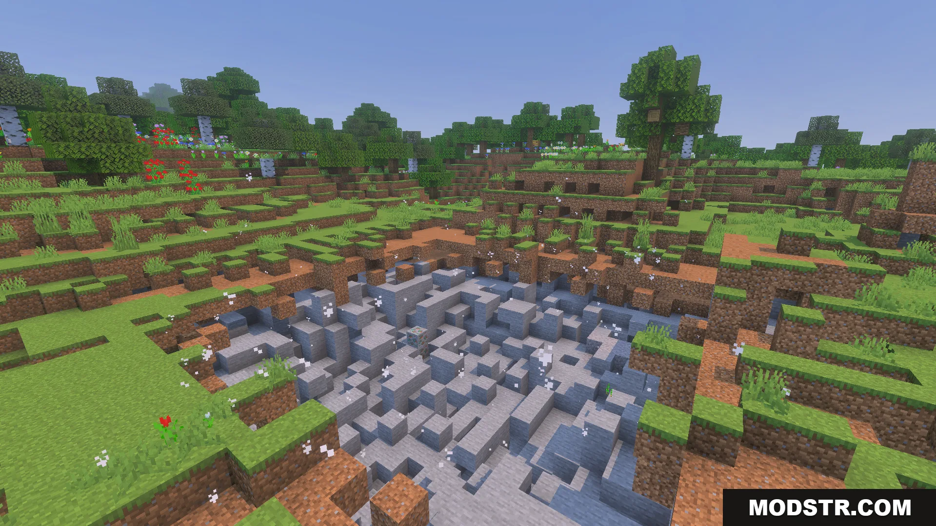 Not Enough TNT Addon Screenshot 11 large crater in grassy landscape from blowing up powerful multiplied explosives