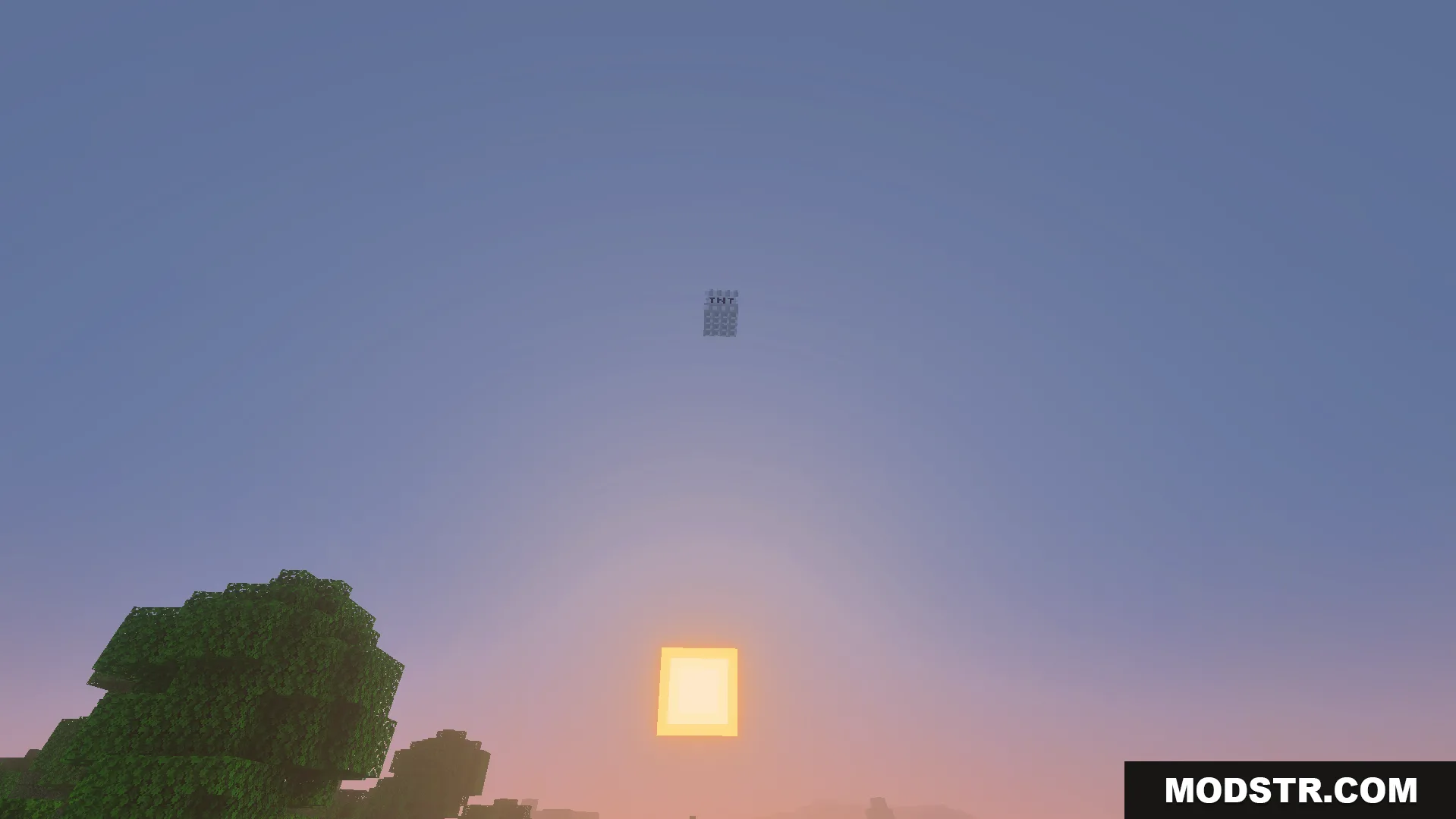 Not Enough TNT Addon Screenshot 4 A powerful explosive block flying high in the sky above the sun