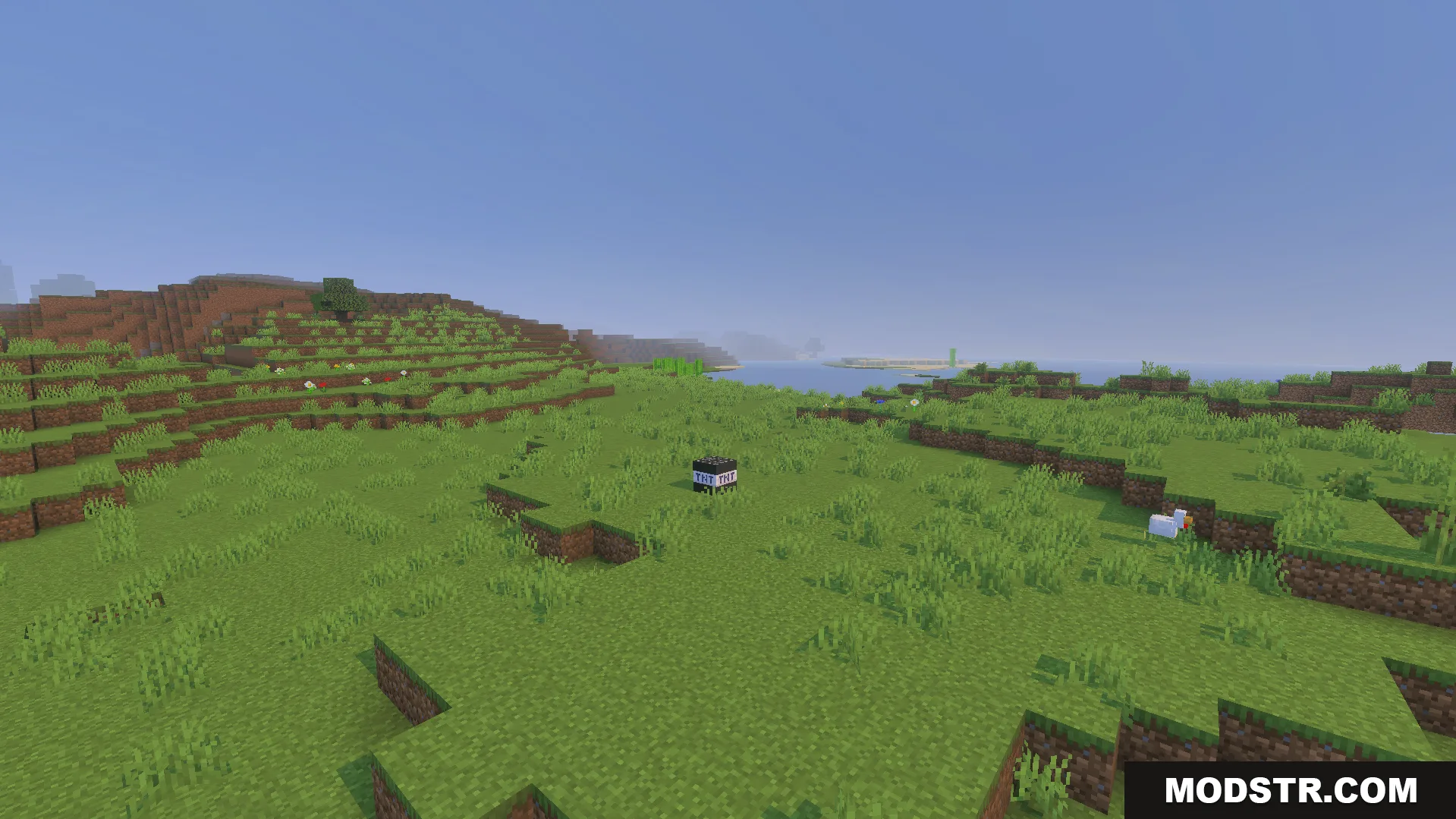 Not Enough TNT Addon Screenshot 8 A fake explosive block placed in a large grassy field during the day