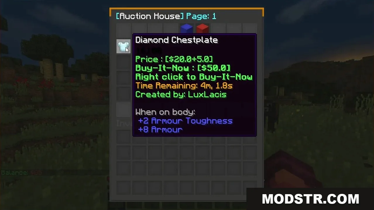 NPC Auctions Plugin Screenshot 6 Bidding on a Diamond Chestplate in the Auction House