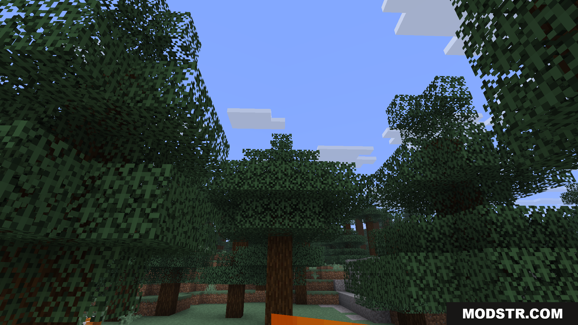 A scenic view of a lush green Minecraft forest