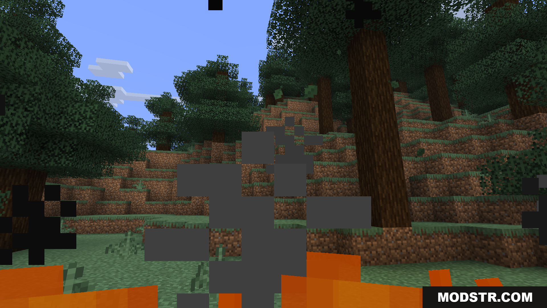 Player's first person view with low fire on screen