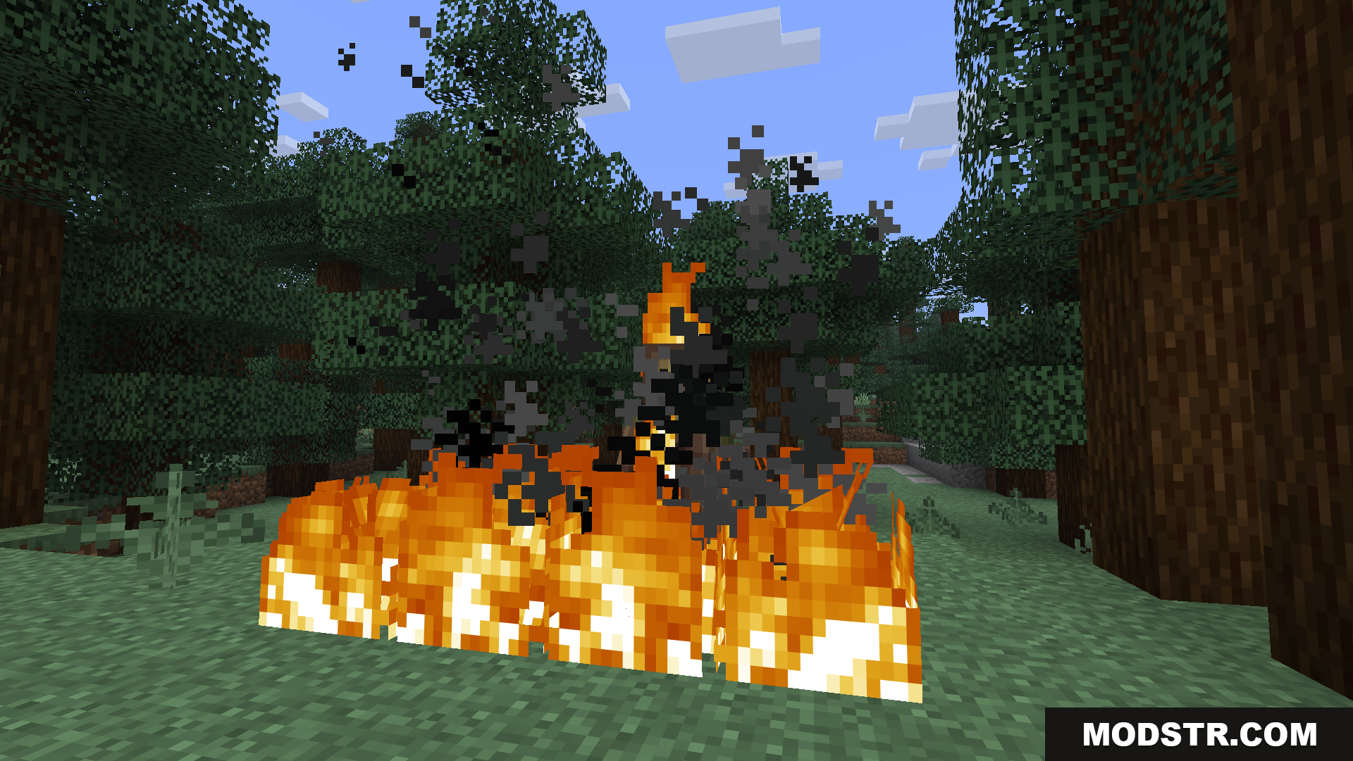 The low fire effect on screen with rising smoke particles