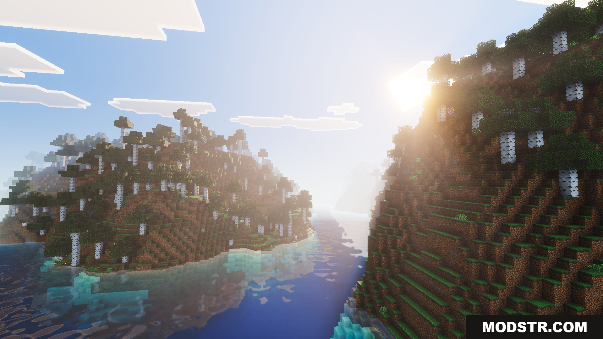 Odyssey Deferred Texture Pack Screenshot 7 Realistic lighting and thick fog over a river between hills