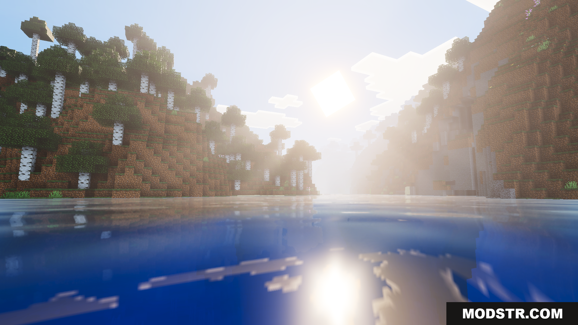 Odyssey Deferred Texture Pack Screenshot 8 Realistic lighting reflects brightly on the water with thick fog