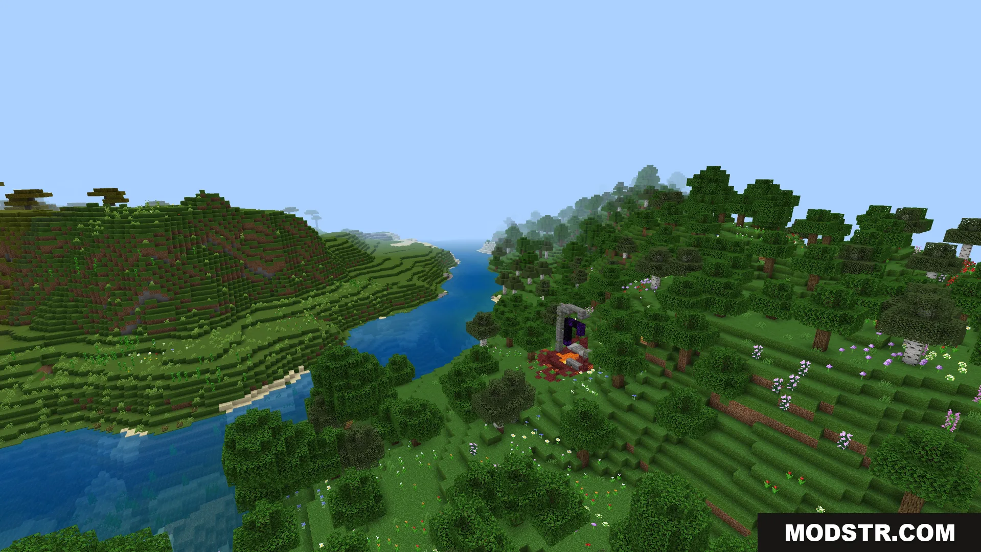 wide river valley showing fast chunk loading and plain sky for better performance