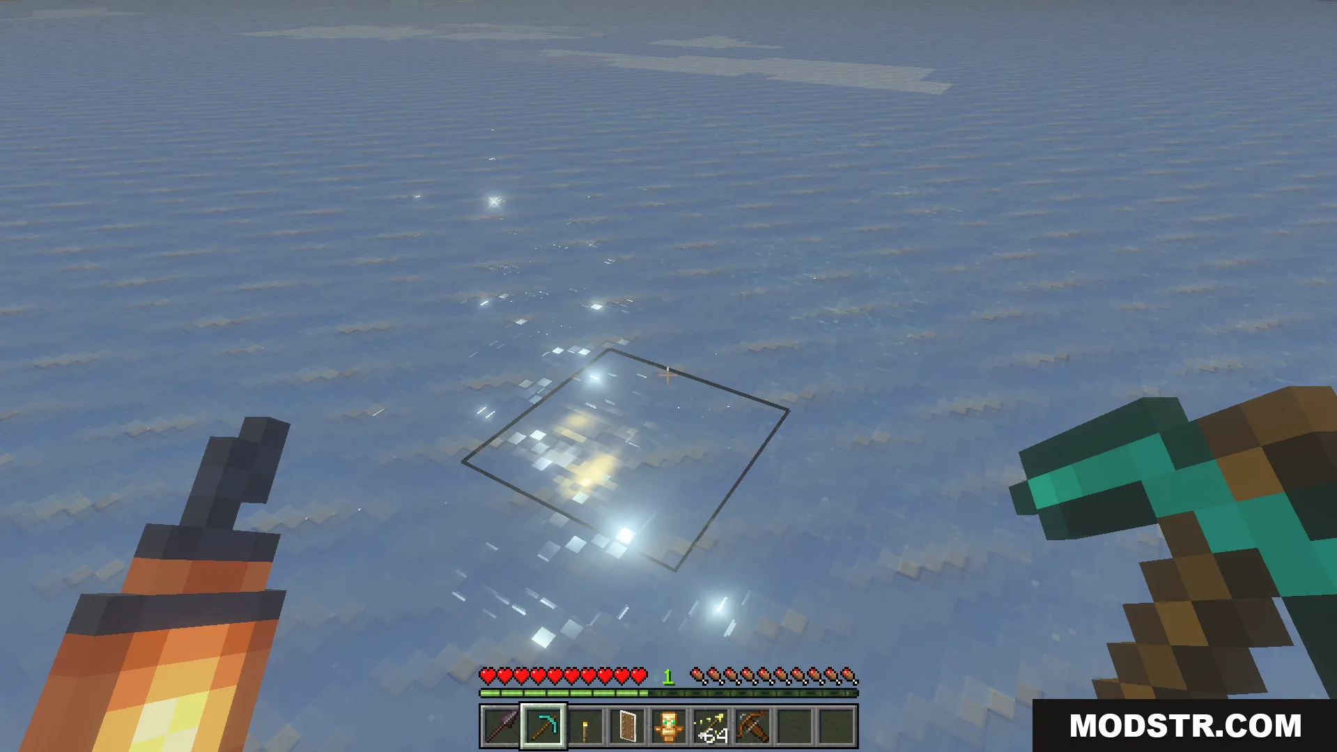 Offhand Addon Screenshot 3 Player holding a torch in the offhand while mining ice
